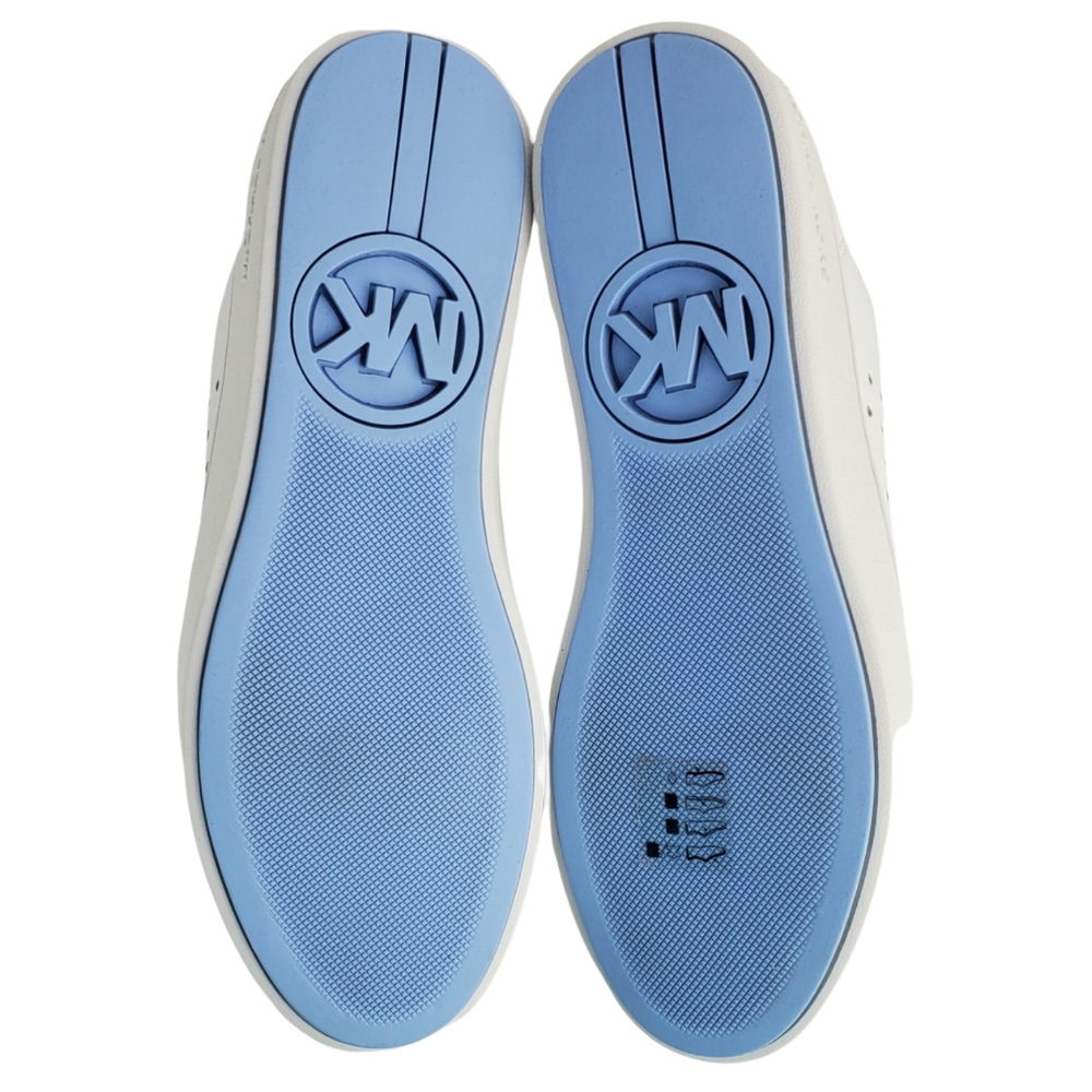 New Michael kors ace lace up lasered leather sneakers white pale blue - Picture 14 of 15